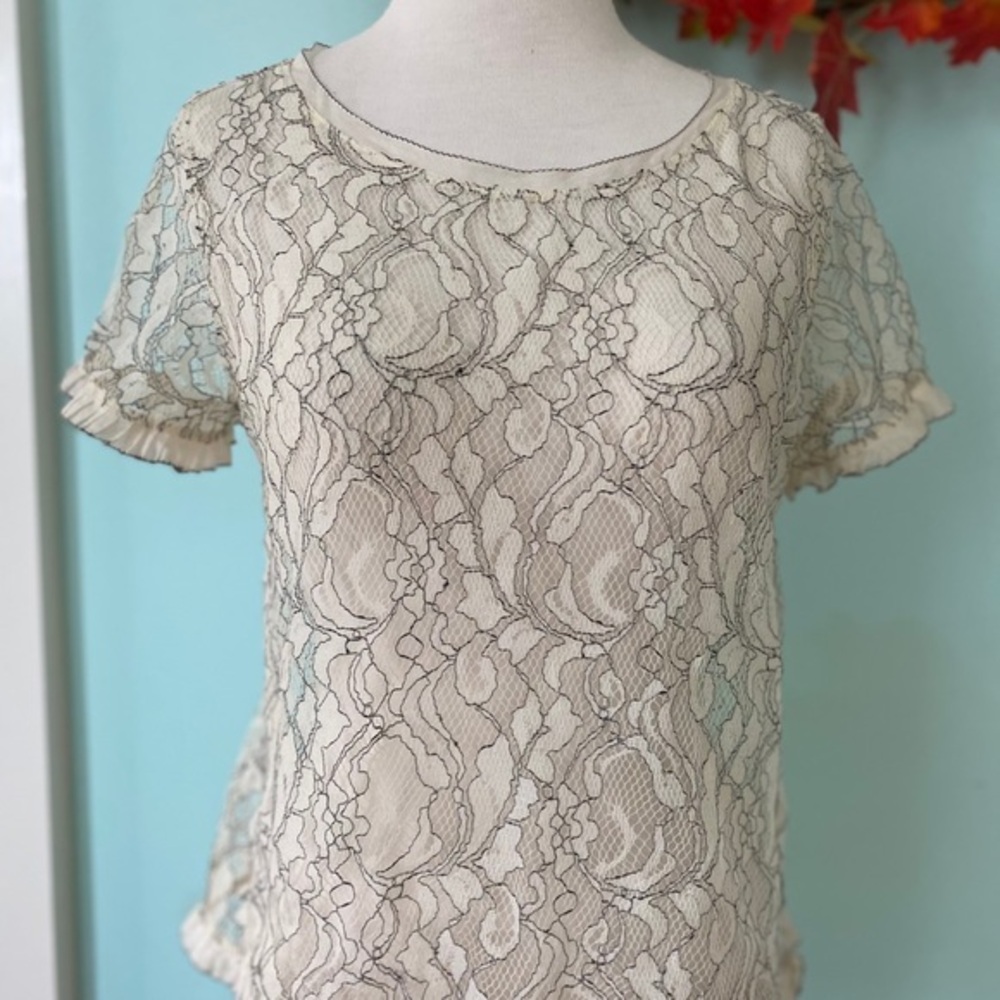 Loft Cream Short-Sleeved Lacy Top